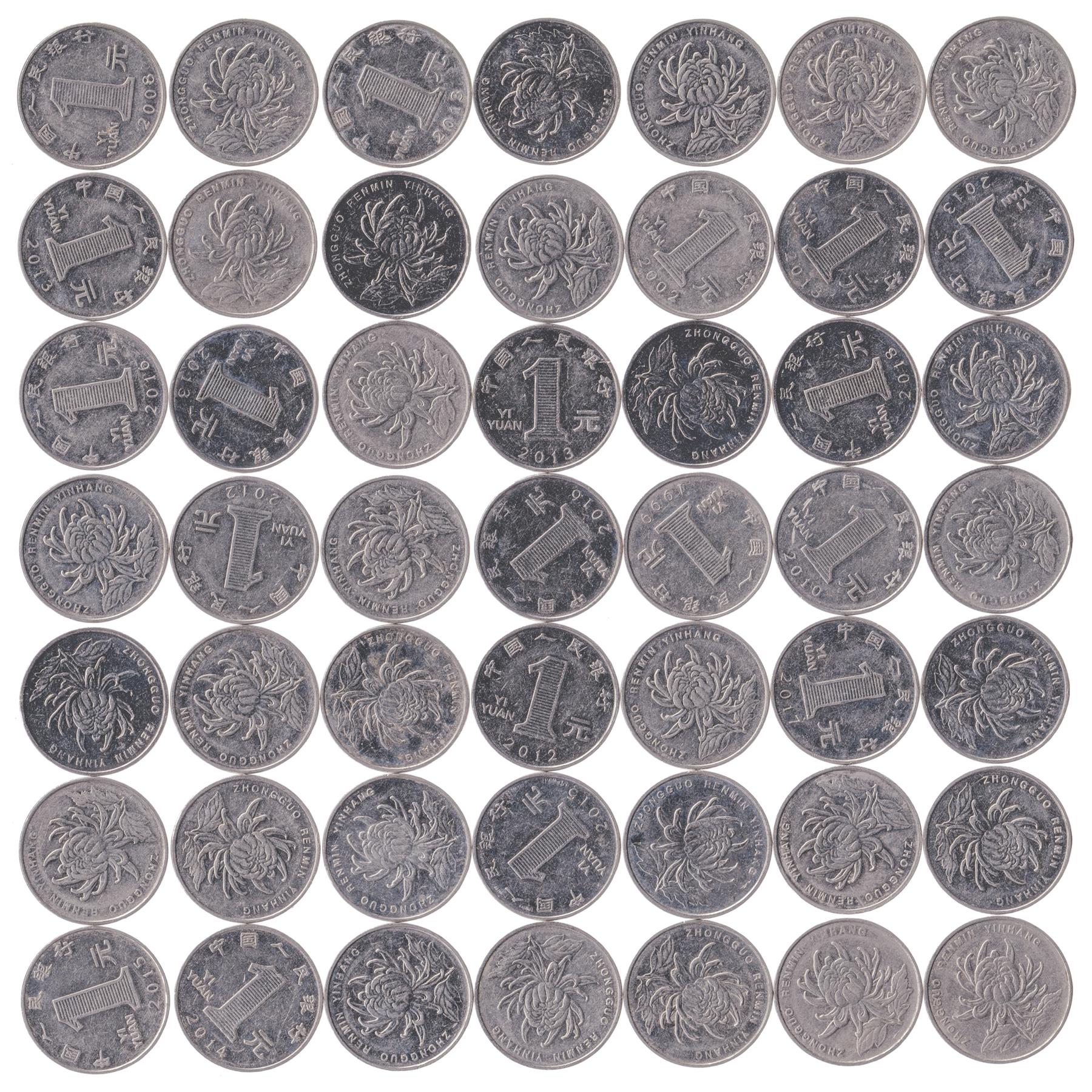 China 1 Yuan 100 Coins | Chrysanthemum blossom | KM1212 | 1999 - 2019