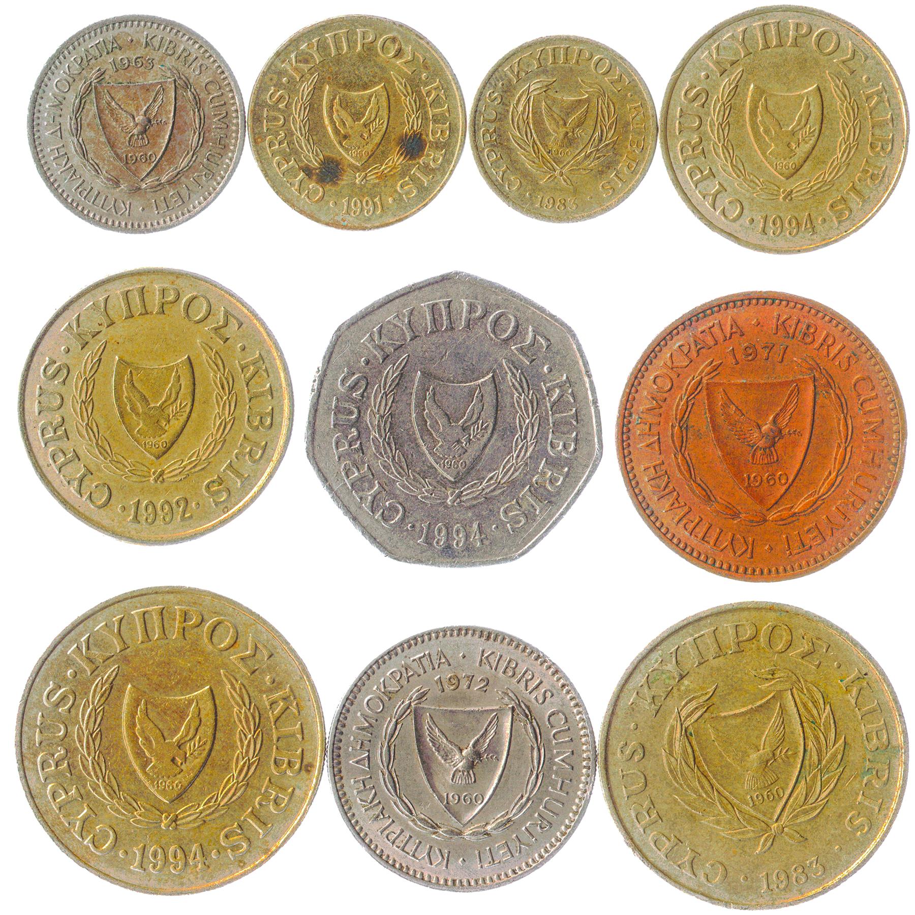 Cyprus 10 Mixed Coins | Cents | Mils | Ancient Cypriot Symbols | 1955 - 2007