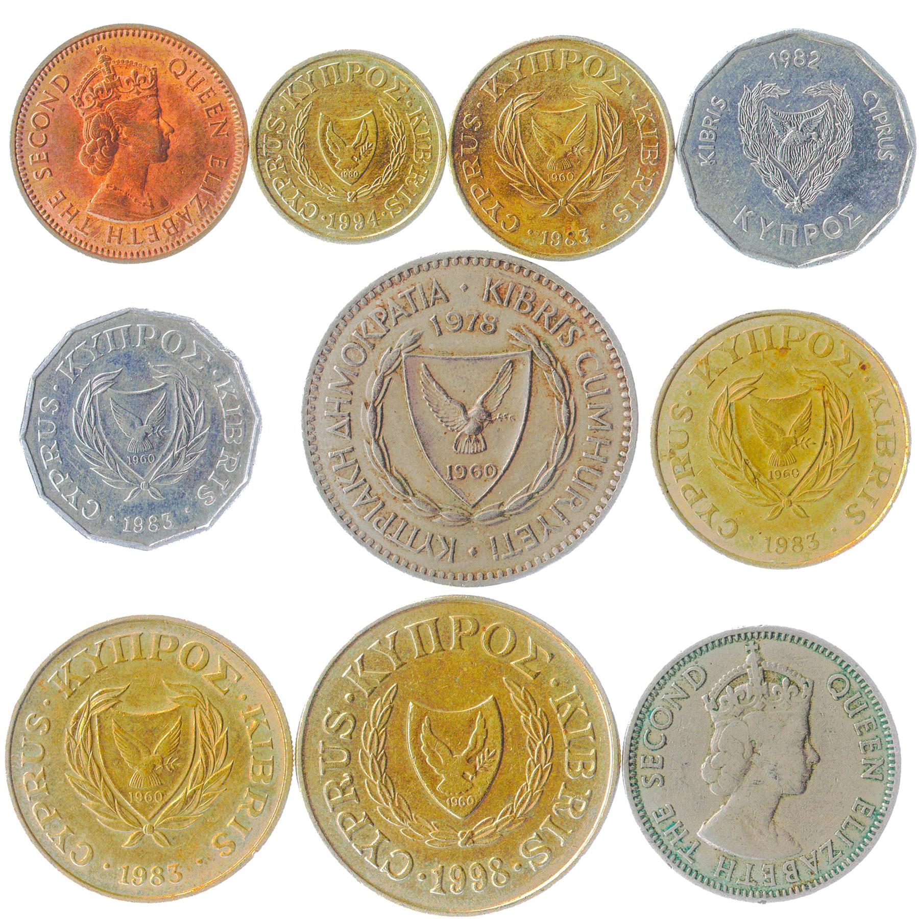 Cyprus 10 Mixed Coins | Cents | Mils | Ancient Cypriot Symbols | 1955 - 2007