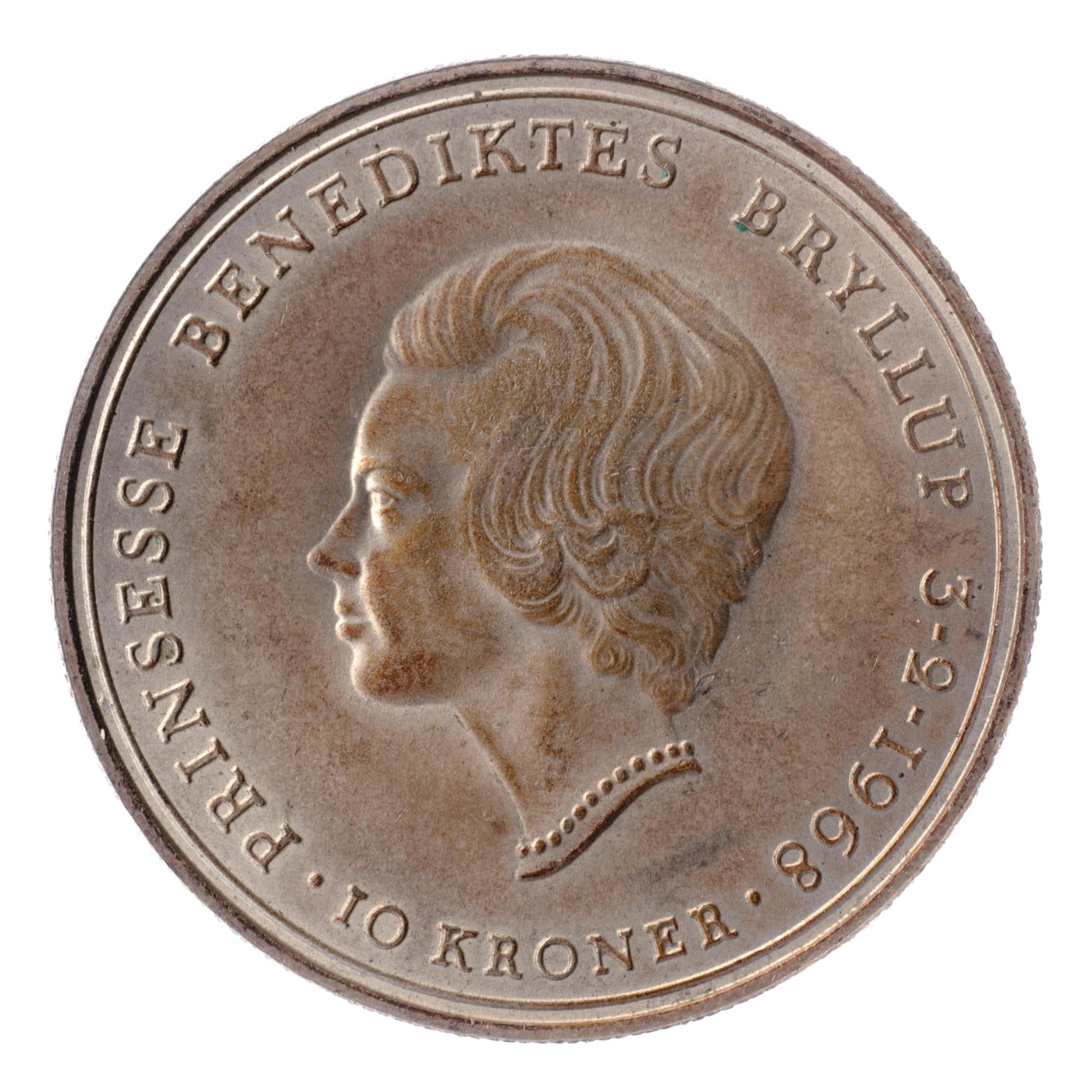 Danish Coin 10 Kroner | Frederik IX Wedding | Princess Benedikte | KM857 | Denmark | 1968