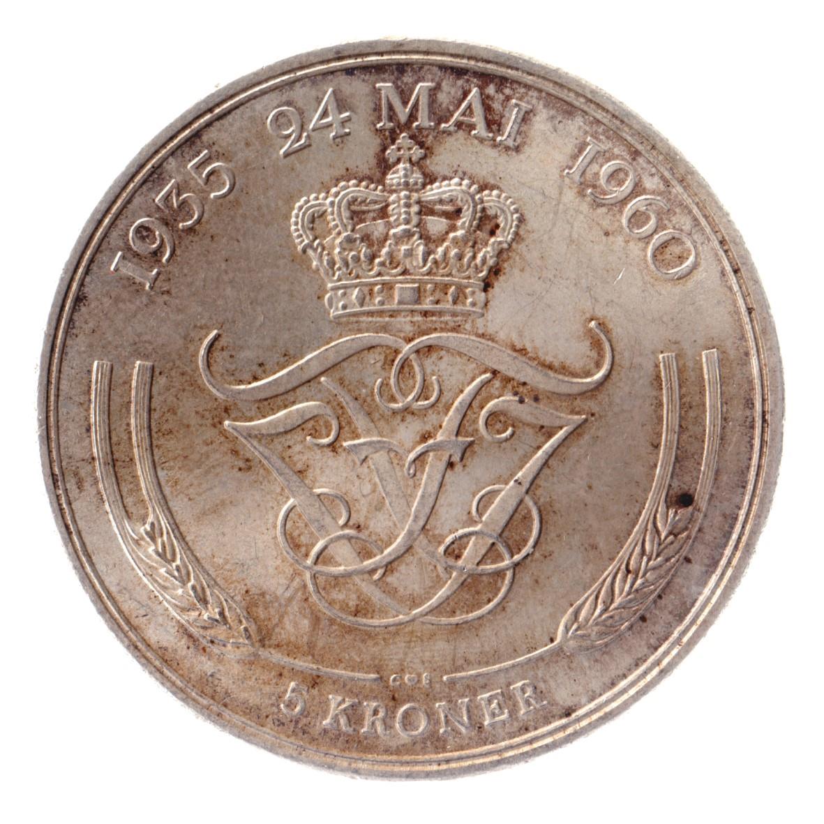 Danish Coin 5 Kroner | Queen Frederik IX Silver Wedding Anniversary | KM852 | Denmark | 1960