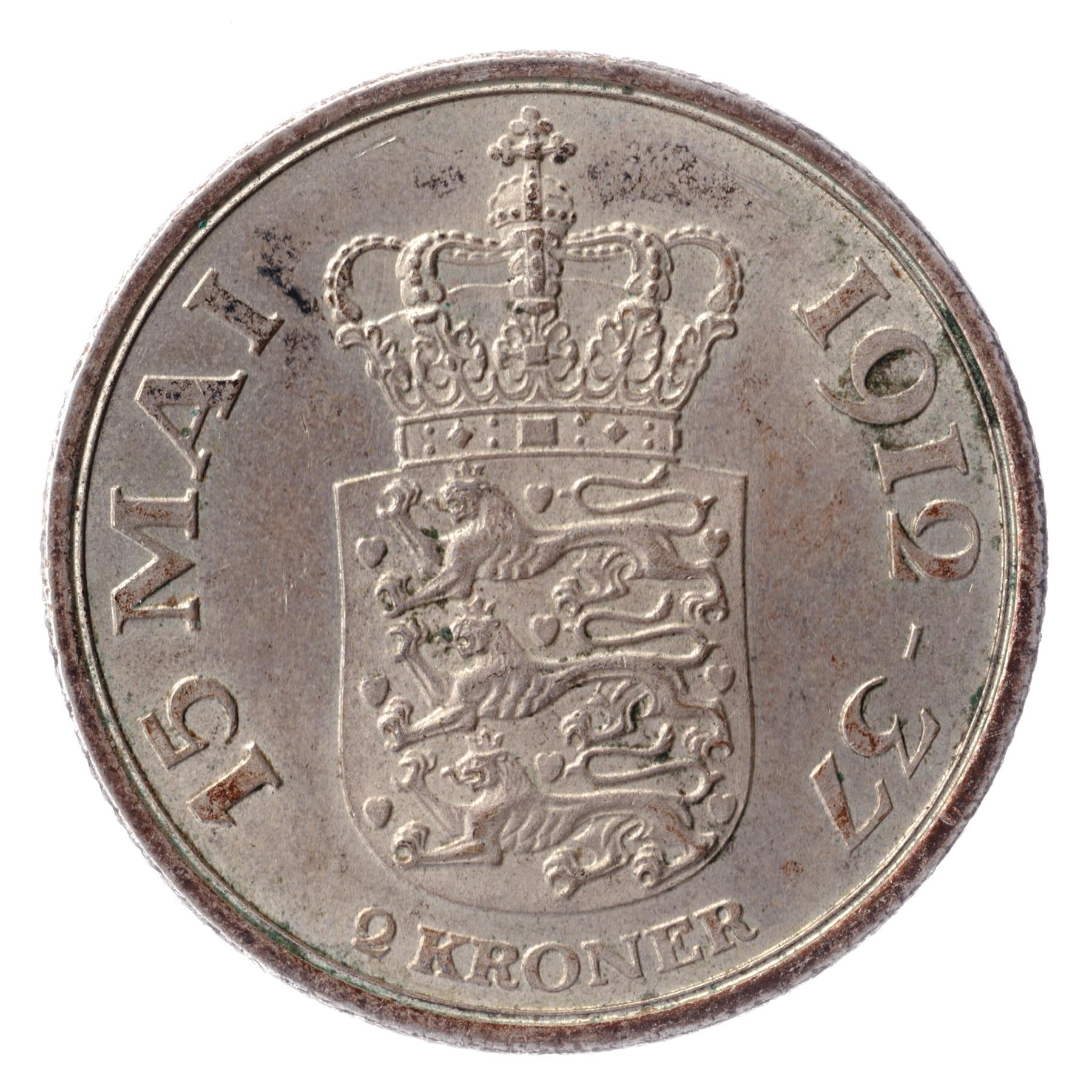 Danish Silver Coin 2 Kroner | Christian X Silver Jubilee of Reign | KM830 | Denmark | 1937