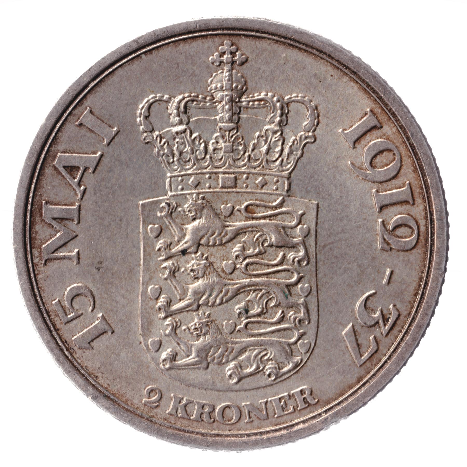 Danish Silver Coin 2 Kroner | Christian X Silver Jubilee of Reign | KM830 | Denmark | 1937