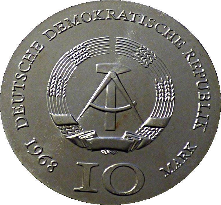 German Democratic Republic Coin Germany 10 Mark | Johann Gutenberg | KM20 | 1968