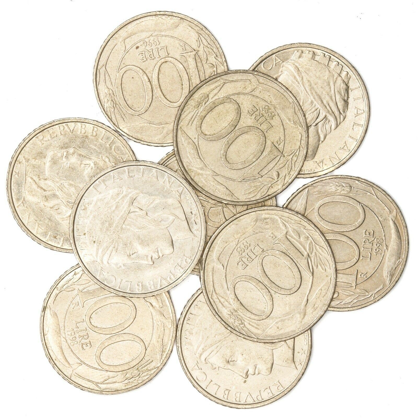 LOT 10 ITALIAN COINS: 1 LIRA - 1000 LIRE ITALIAN PRE-EURO BULK COINS 1951-2001