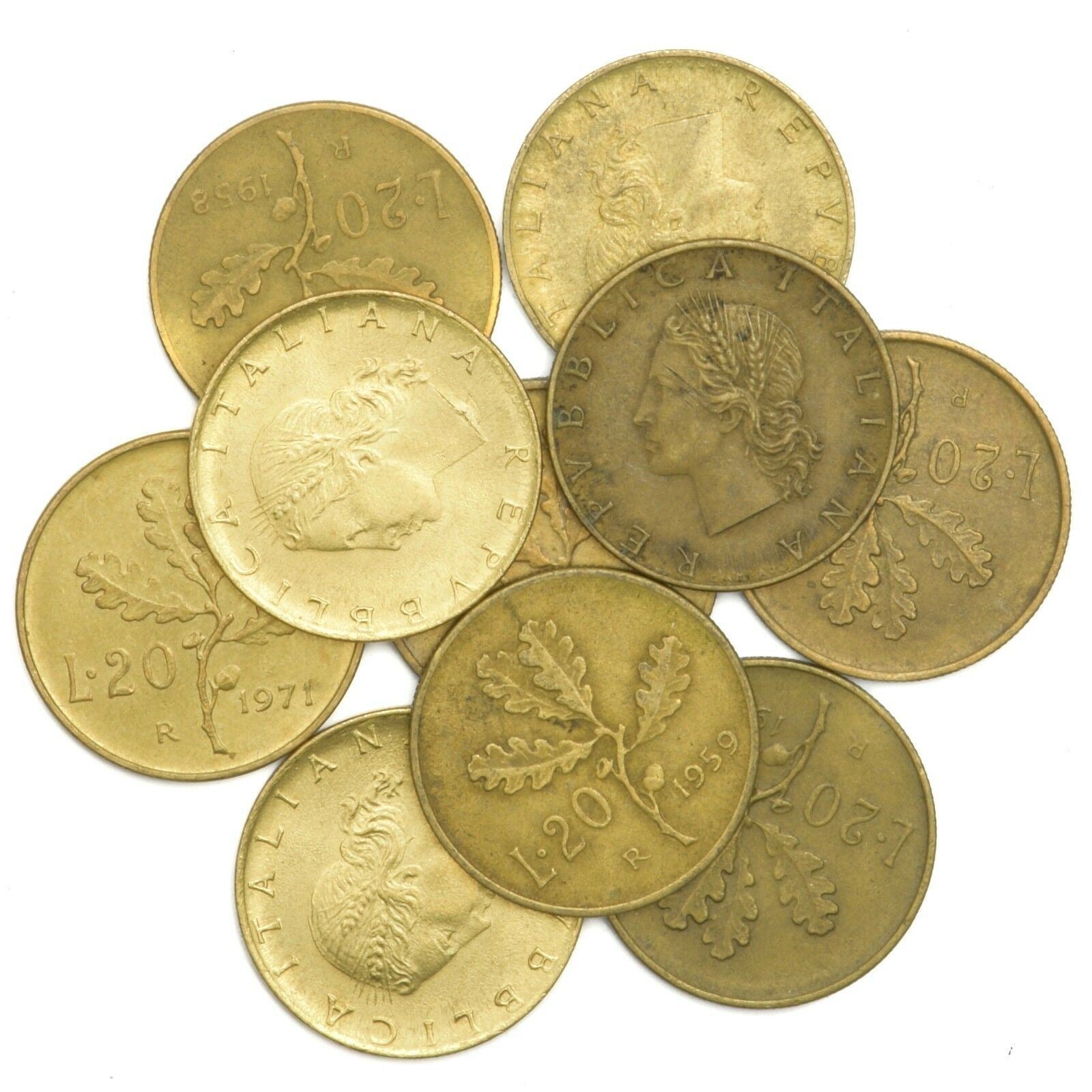 LOT 10 ITALIAN COINS: 1 LIRA - 1000 LIRE ITALIAN PRE-EURO BULK COINS 1951-2001