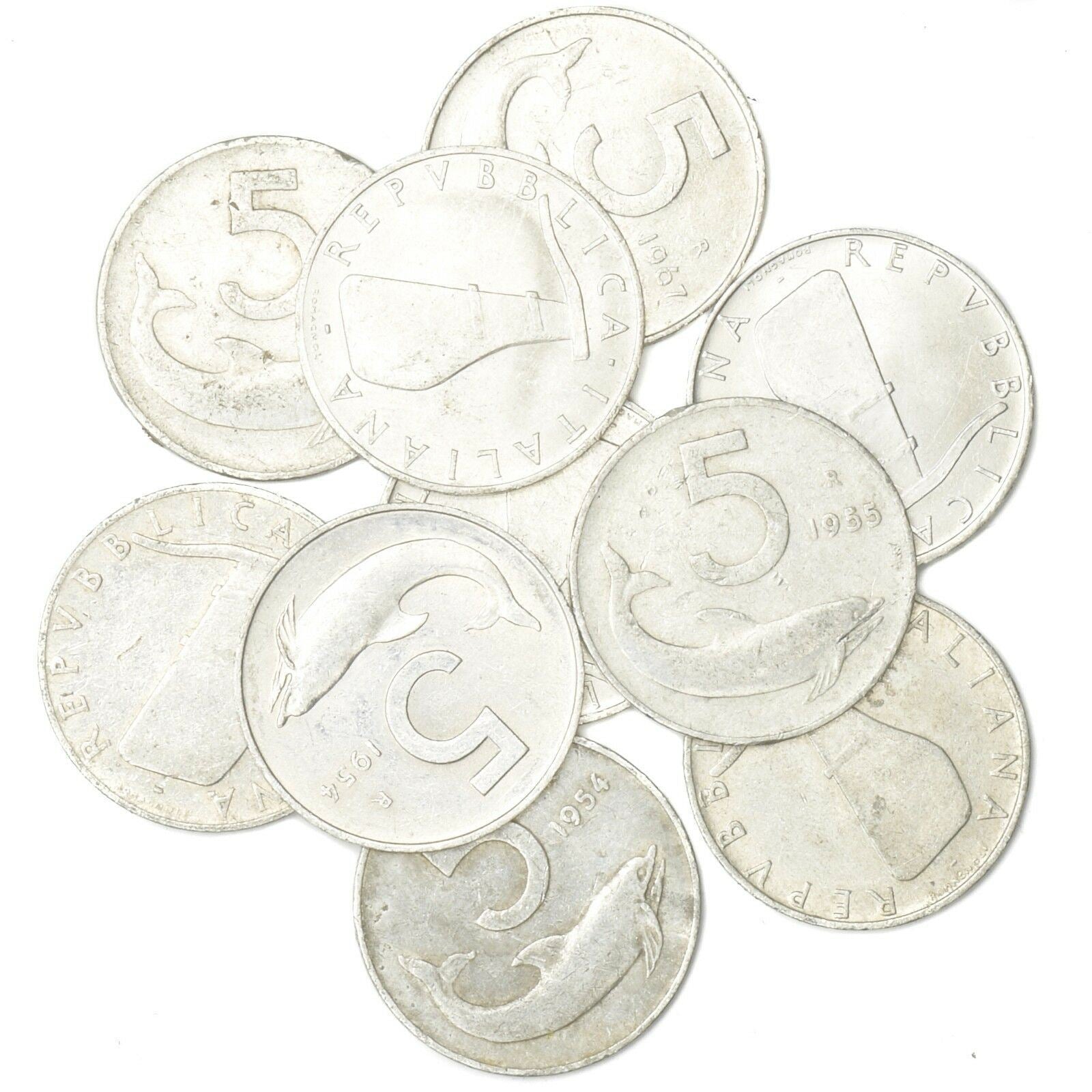 LOT 10 ITALIAN COINS: 1 LIRA - 1000 LIRE ITALIAN PRE-EURO BULK COINS 1951-2001