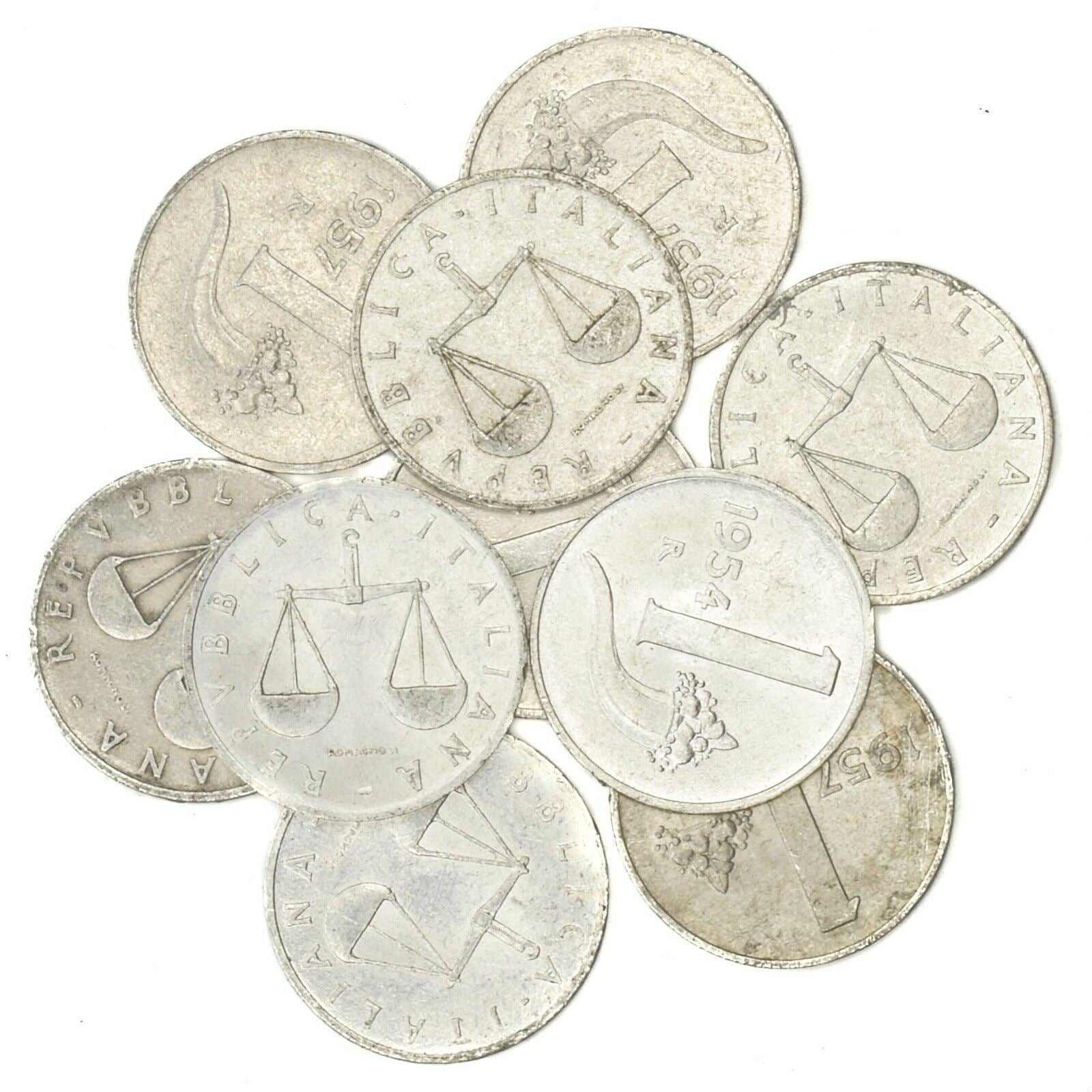 LOT 10 ITALIAN COINS: 1 LIRA - 1000 LIRE ITALIAN PRE-EURO BULK COINS 1951-2001