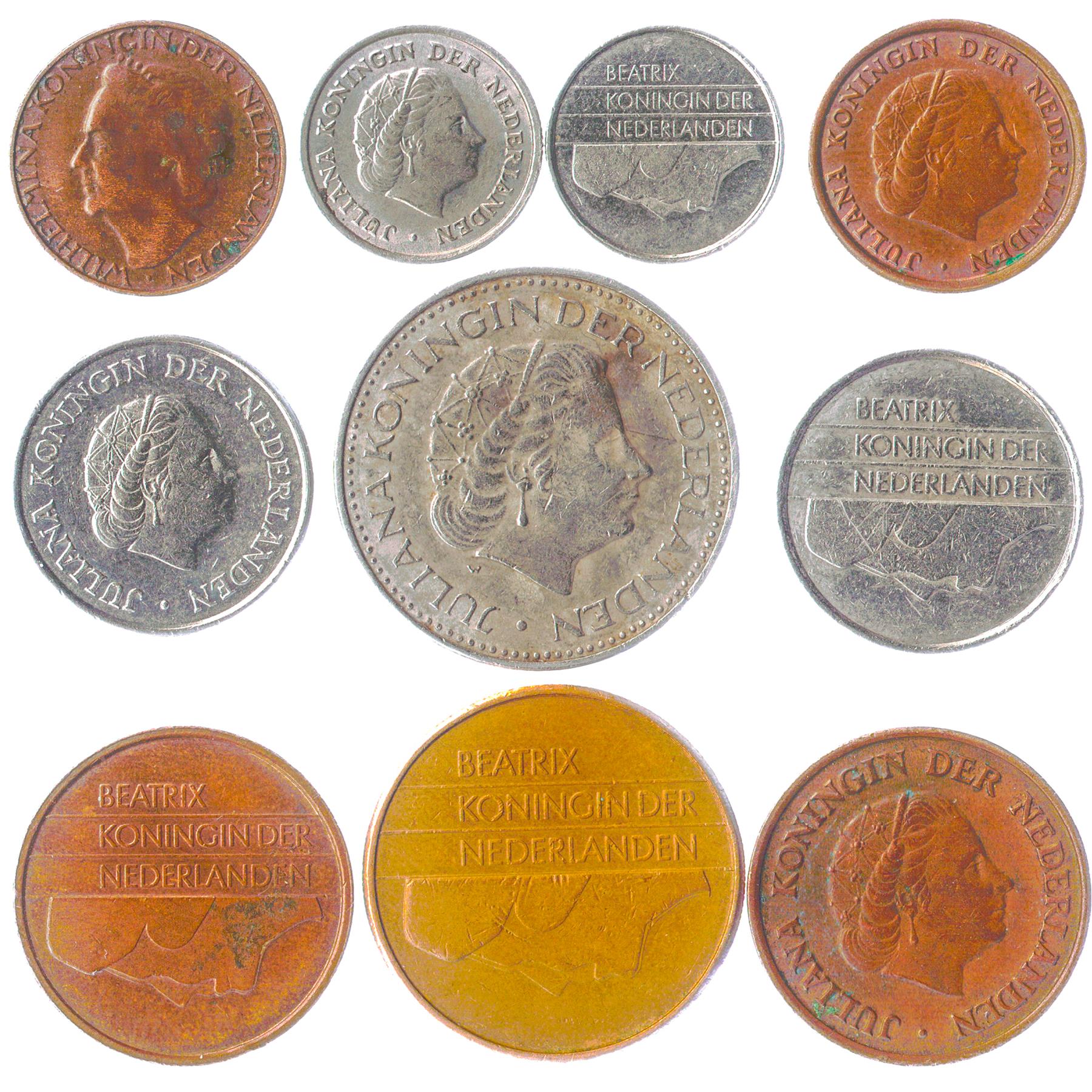 Netherlands 10 Mixed Coins | Dutch Currency | Cents | Gulden | Wilhelmina | Juliana | Beatrix | 1948 - 2001