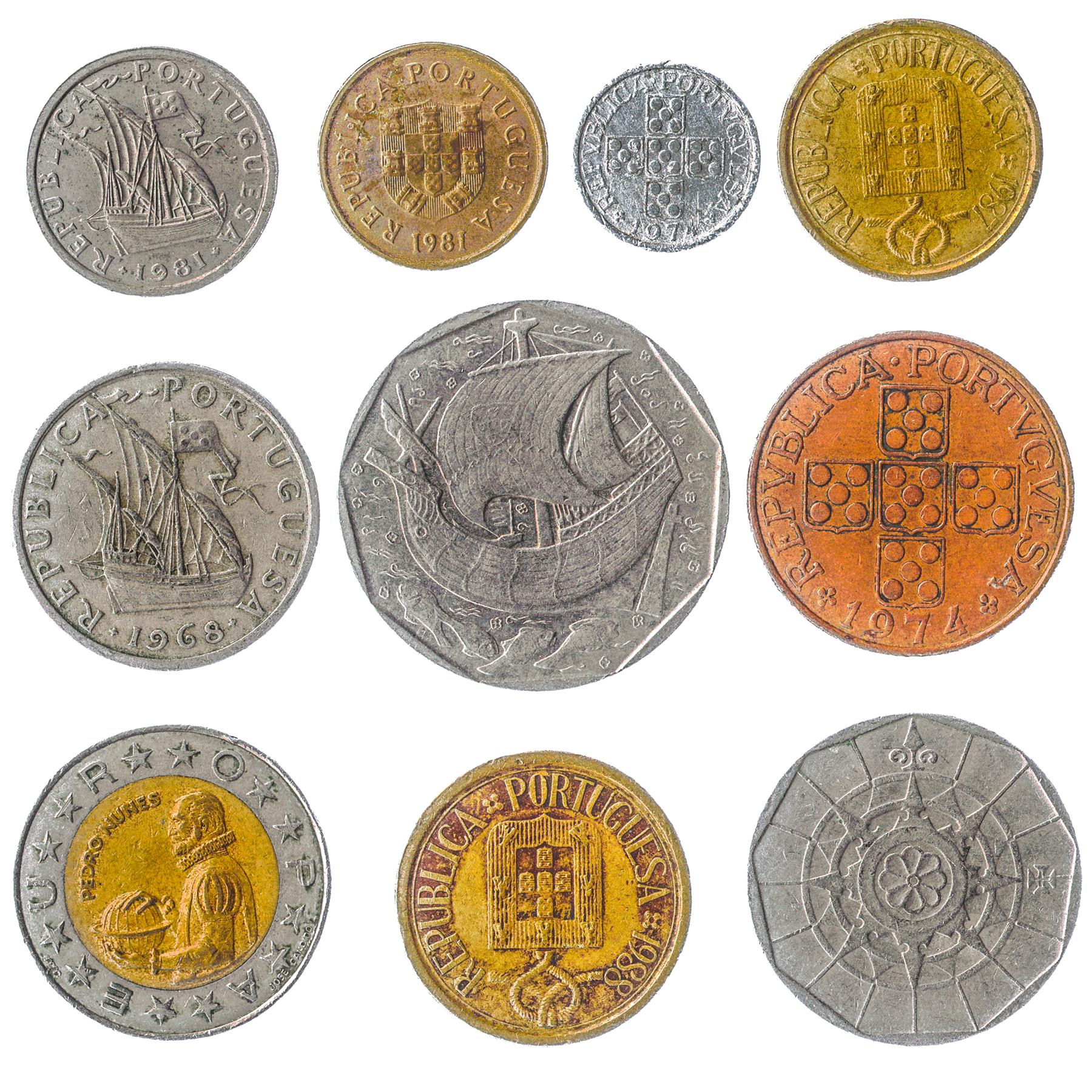 Portugal 10 Mixed Coins | Escudos | Centavos | Christ Cross | Sailing Ship | 1969 - 2001