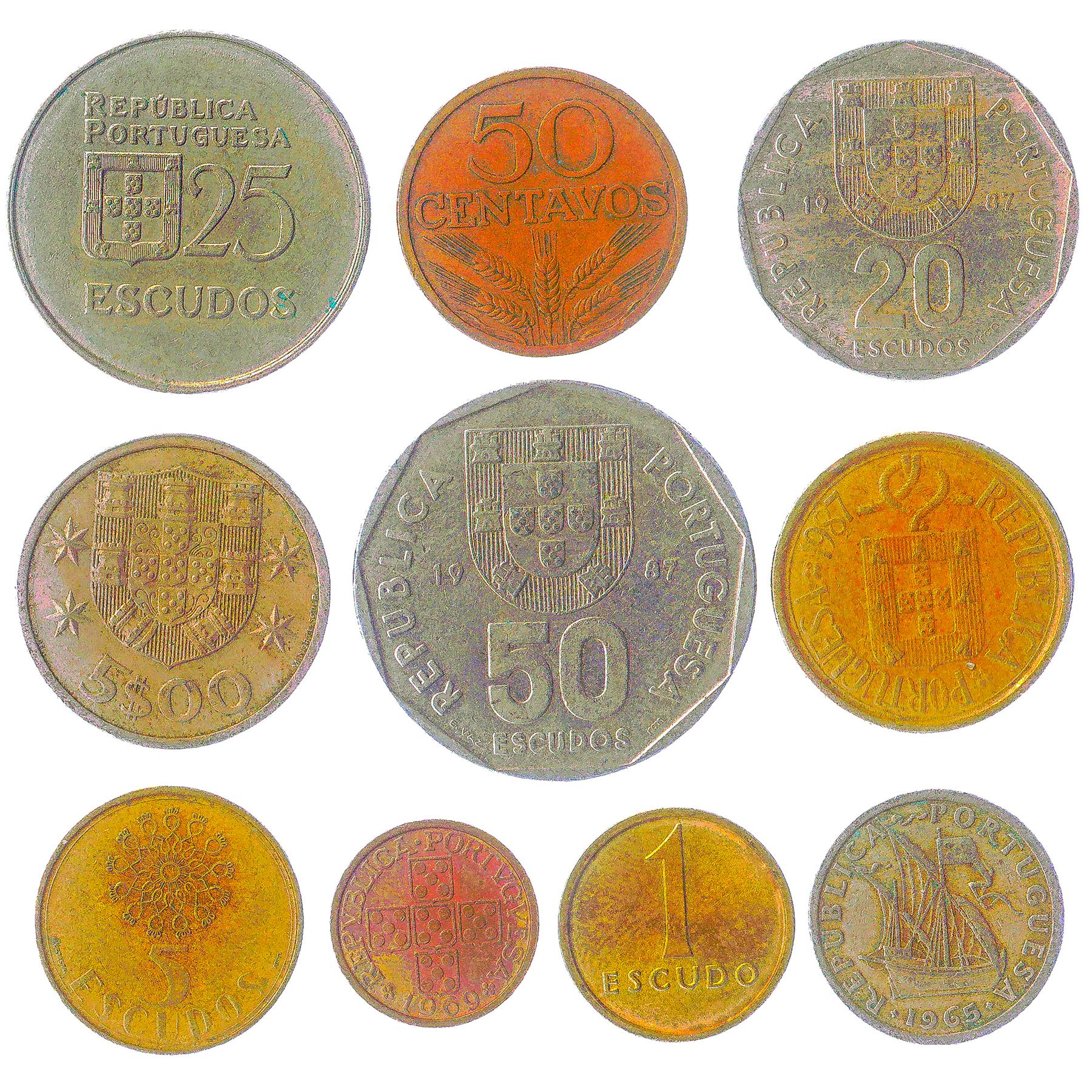 Portugal 10 Mixed Coins | Escudos | Centavos | Christ Cross | Sailing Ship | 1969 - 2001