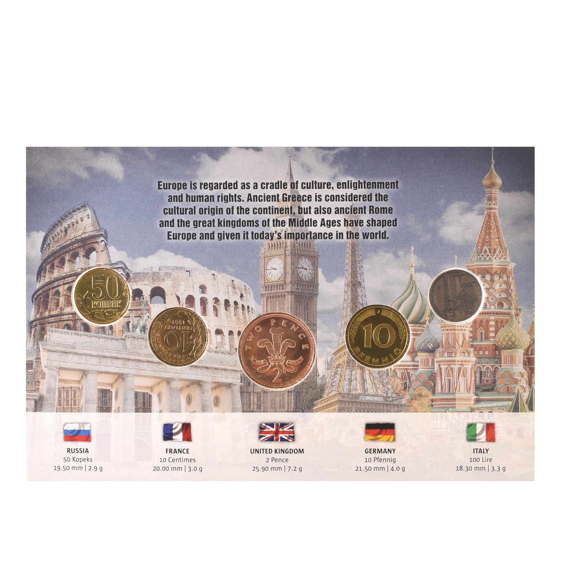 World Europe | 5 Coin Set | italy | Germany | United Kingdom | France | Russia